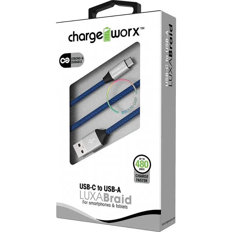 3Ft Usb-C To Usb-A Luxabraid Cable, Blue 1
