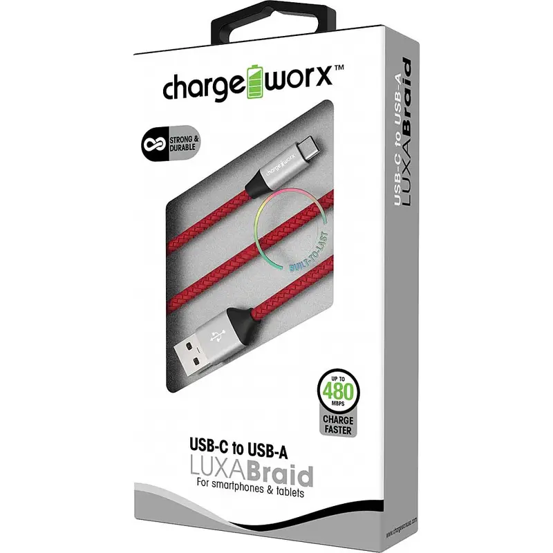 3Ft Usb-C To Usb-A Luxabraid Cable, Red 1