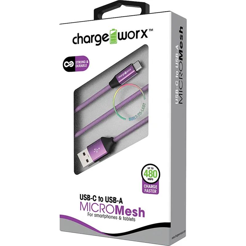 3Ft Usb-C To Usb-A "Micromesh" Cable, Violet 1