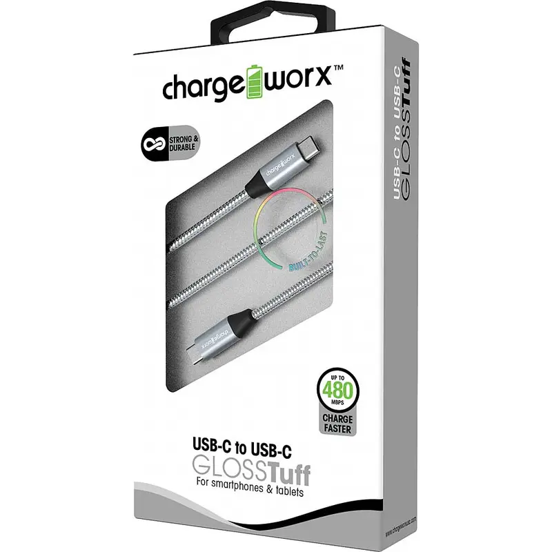 3Ft Usb-C To Usb-C "Glosstuff" Cable, Silver 1
