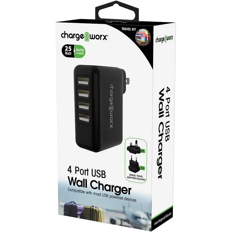4 Port Usb Wall Charger, Black 1