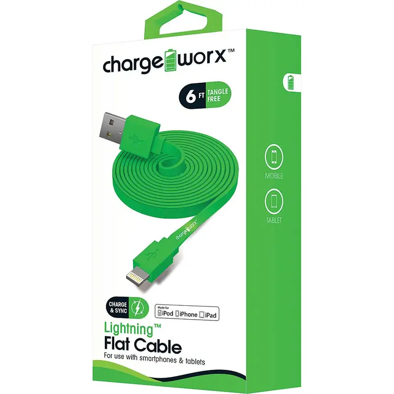 6Ft Lightning Sync/Charge Flat Cable, Green 1