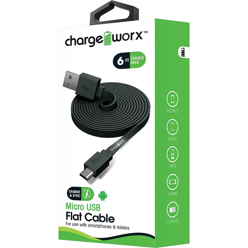 6Ft Micro-Usb Sync/Charge Flat Cable, Black 1