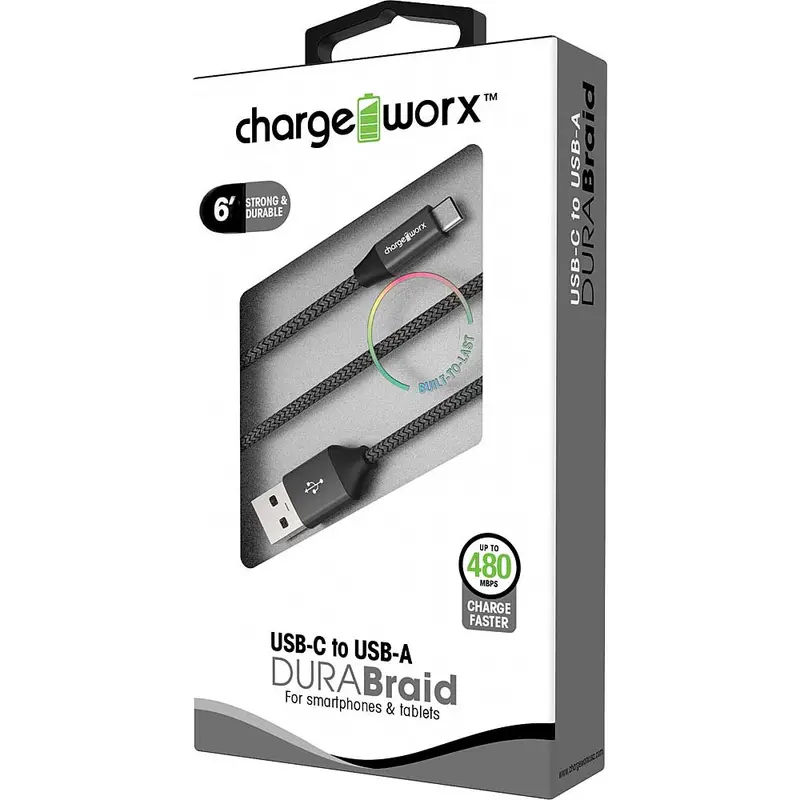 6Ft Usb-C To Usb-A Durabraid Cable, Black 1