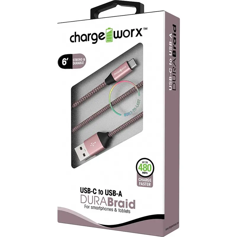 6Ft Usb-C To Usb-A Durabraid Cable, Rose Gold 1
