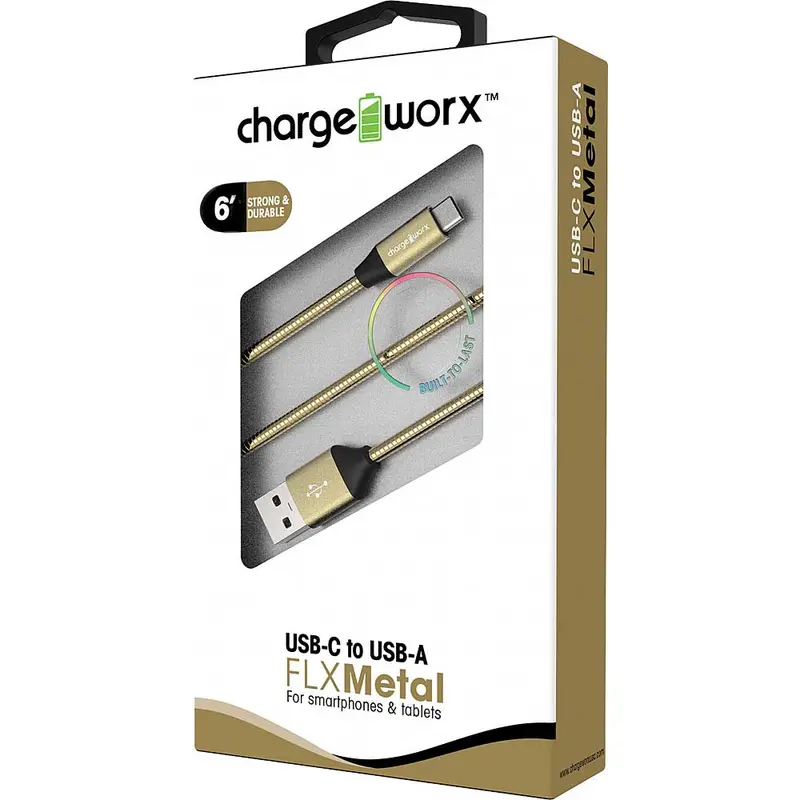 6Ft Usb-C To Usb-A Flxmetal Cable, Gold 1