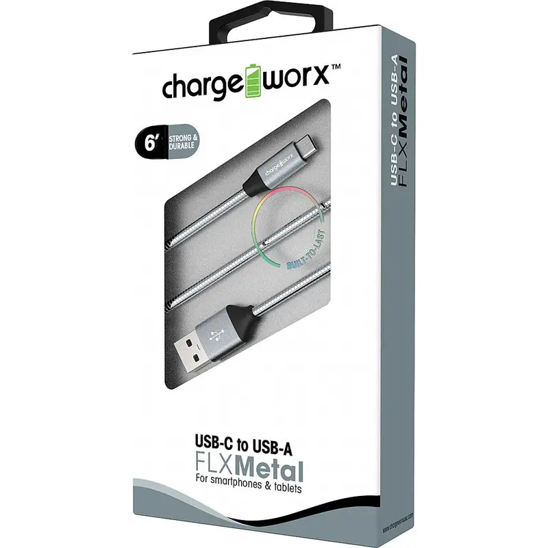 6Ft Usb-C To Usb-A Flxmetal Cable, Silver 1