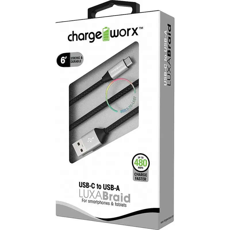 6Ft Usb-C To Usb-A Luxabraid Cable, Black 1