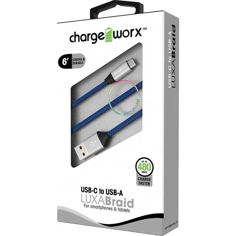 6Ft Usb-C To Usb-A Luxabraid Cable, Blue 1