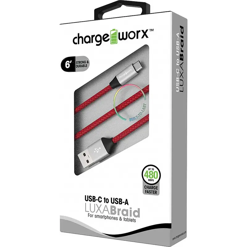 6Ft Usb-C To Usb-A Luxabraid Cable, Red 1