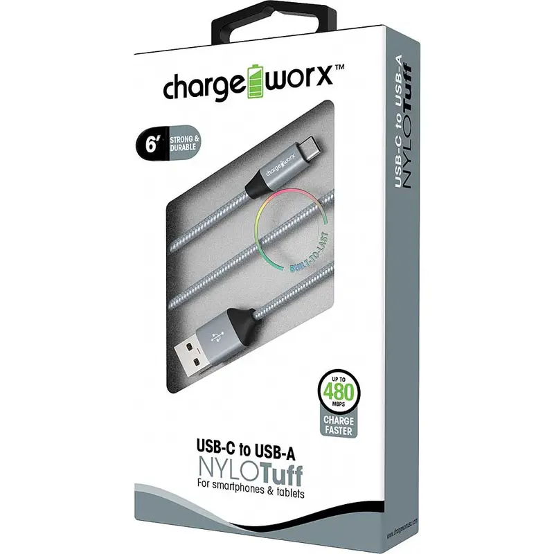 6Ft Usb-C To Usb-A Nylotuff Cable, Silver 1