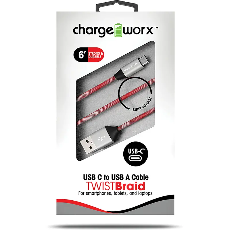 6Ft Usb-C To Usb-A "Twistbraid" Cable, Red 1