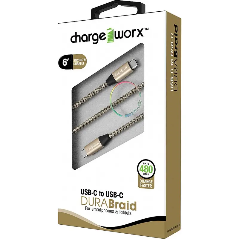 6Ft Usb-C To Usb-C "Durabraid" Cable, Gold 1