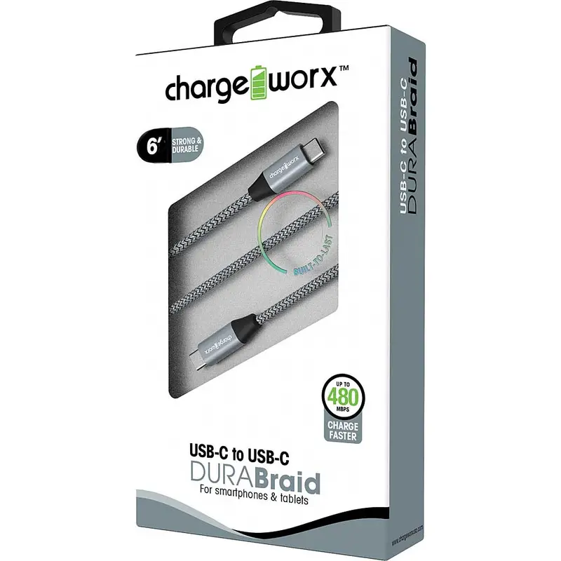 6Ft Usb-C To Usb-C "Durabraid" Cable, Silver 1