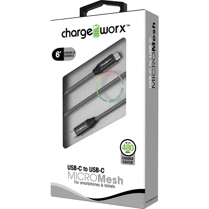 6Ft Usb-C To Usb-C "Micromesh" Cable, Black 1