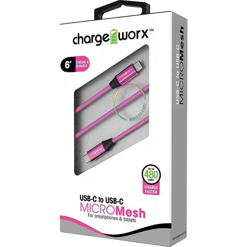 6Ft Usb-C To Usb-C "Micromesh" Cable, Pink 1