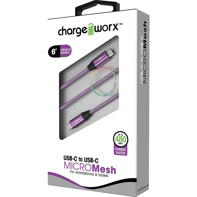 6Ft Usb-C To Usb-C "Micromesh" Cable, Violet 1