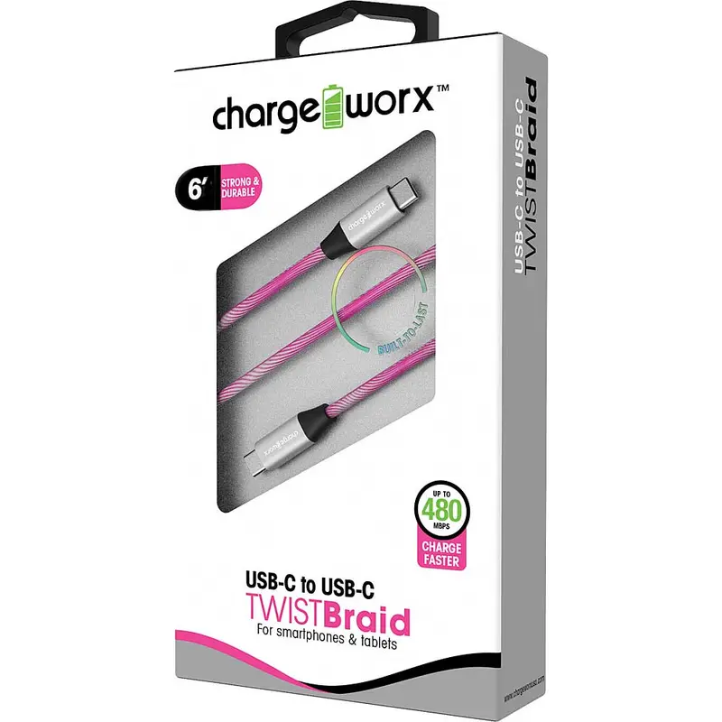 6Ft Usb-C To Usb-C "Twistbraid" Cable, Pink 1