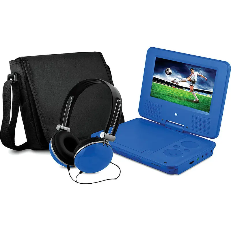 7" Portable Dvd Player W/ Matching Headphones And Bag, Blue 1