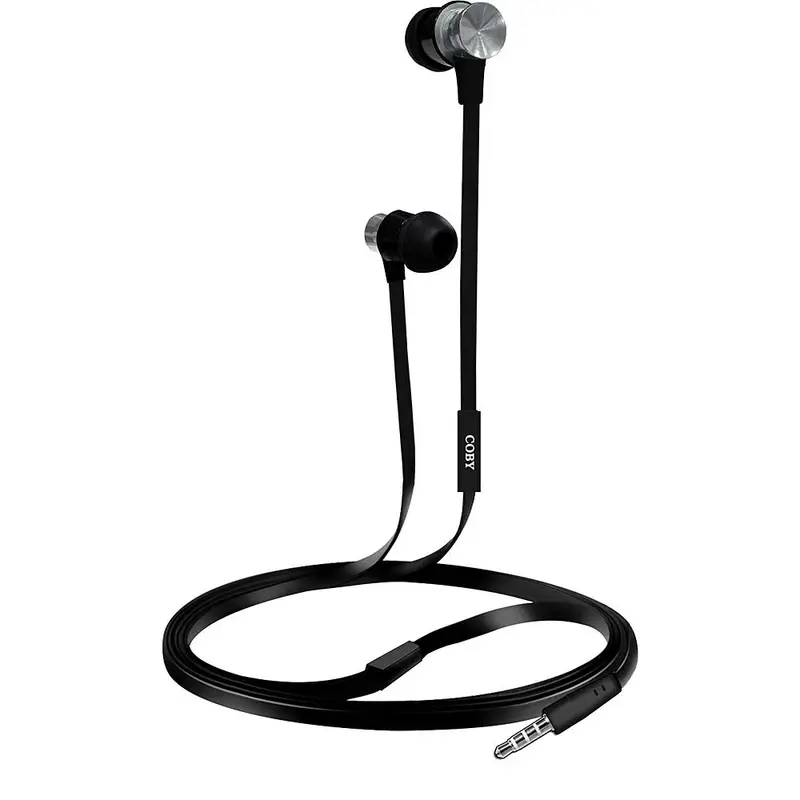 Aluminum Tangle-Eree Stereo Earbuds W/Mic, Silver 1