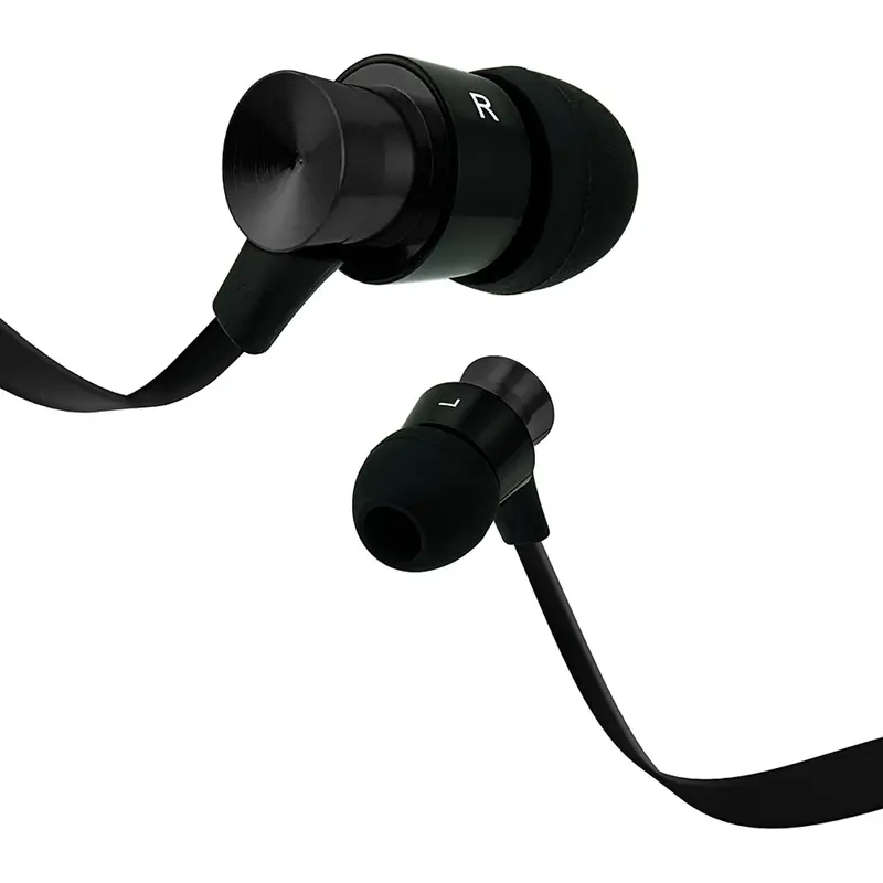 Aluminum Tangle Free Stereo Earbuds W/Mic, Black 1