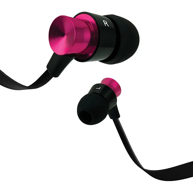 Aluminum Tangle Free Stereo Earbuds W/Mic, Pink 1