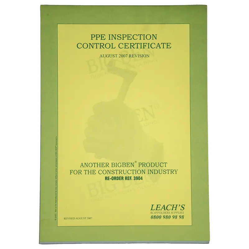 Bigben® Ppe Inspection Certificates - Pad Of 50 1