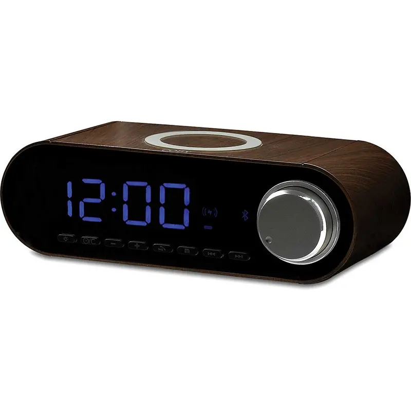 Bluetooth® Clock Radio With Wireless Charger, Wood 1