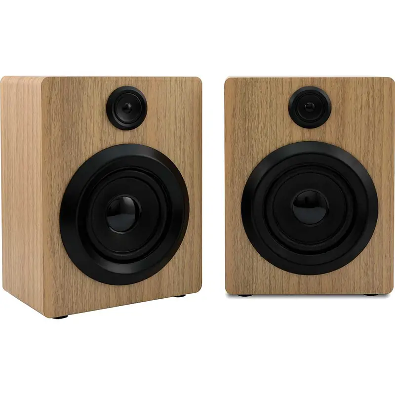 Bluetooth Studio Speakers With True Wireless Technology, Light Wood 1