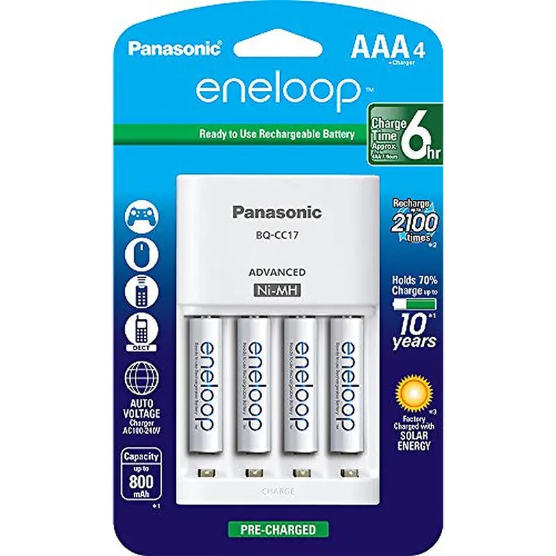 Cell Battery Charger With Eneloop Aaa New 2100 Cycle Rechargeable Batteries, 4 Pack 1