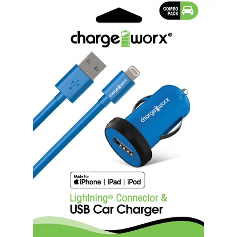 Cx3000bl Usb Car Charger & Sync Cable For Iphone 5/5S/5C , 6/6 Plus, Blue 1