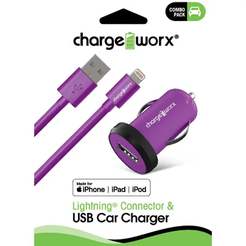 Cx3000vt Usb Car Charger & Sync Cable For Iphone 5/5S/5C , 6/6 Plus, Purple 1