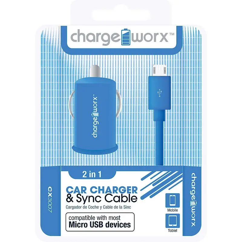 Cx3007bl Usb Car Charger & Micro-Usb Sync Cable, Blue 1
