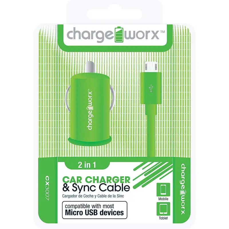 Cx3007gn Usb Car Charger & Micro-Usb Sync Cable, Green 1