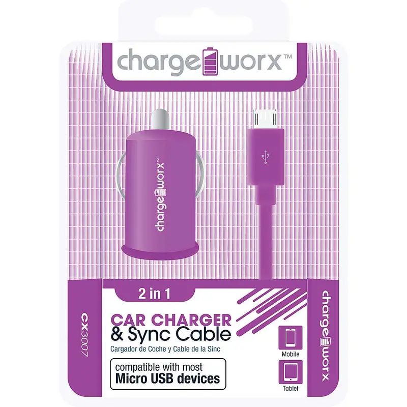 Cx3007vt Usb Car Charger & Micro-Usb Sync Cable, Purple 1