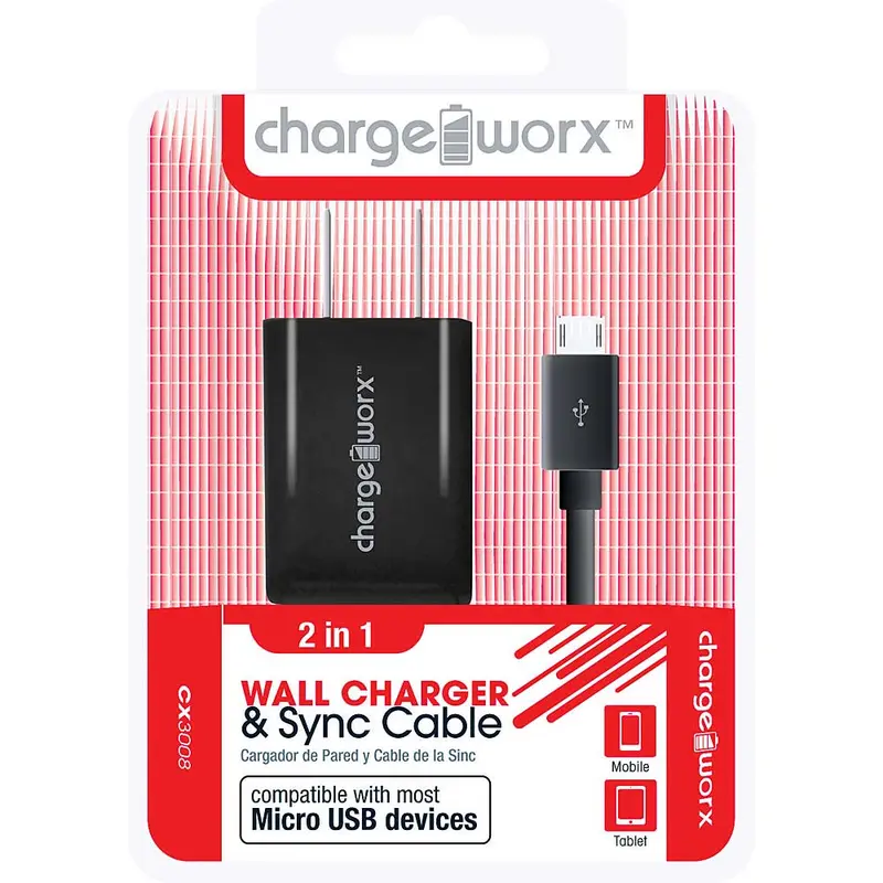 Cx3008bk Usb Wall Charger & Micro-Usb Sync Cable, Black 1