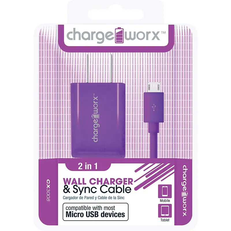Cx3008vt Usb Wall Charger & Micro-Usb Sync Cable, Purple 1
