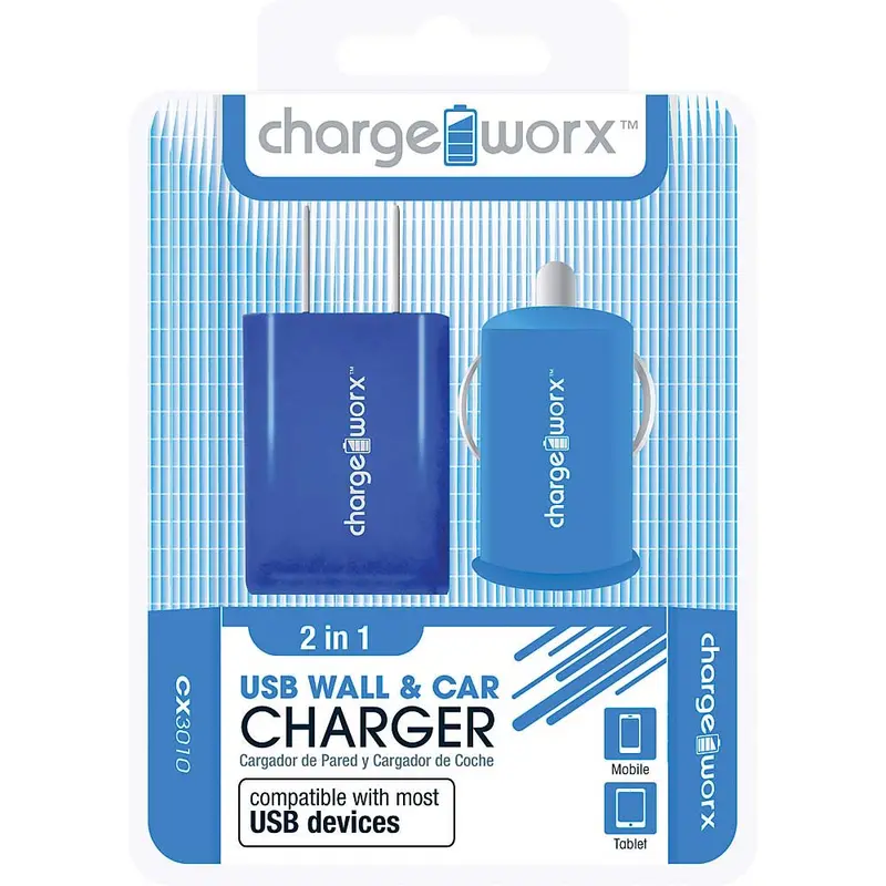 Cx3010bl Wall & Car Usb Charger, Blue 1