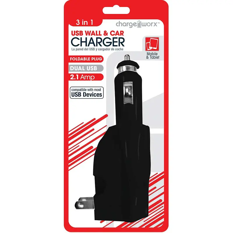 Cx3025bk 3-In-1 Dual Usb Wall & Car Charger, Black 1