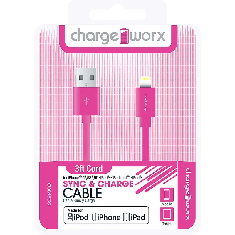 Cx4500pk 3Ft Lightning Sync & Charge Cable, Pink 1