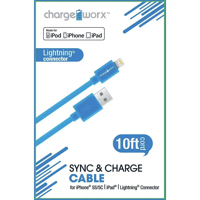 Cx4501bl 10Ft Lightning Sync & Charge Cable, Blue 1