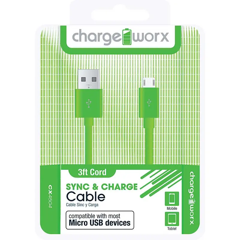 Cx4504gn 3Ft Micro-Usb Sync & Charge Cable, Green 1