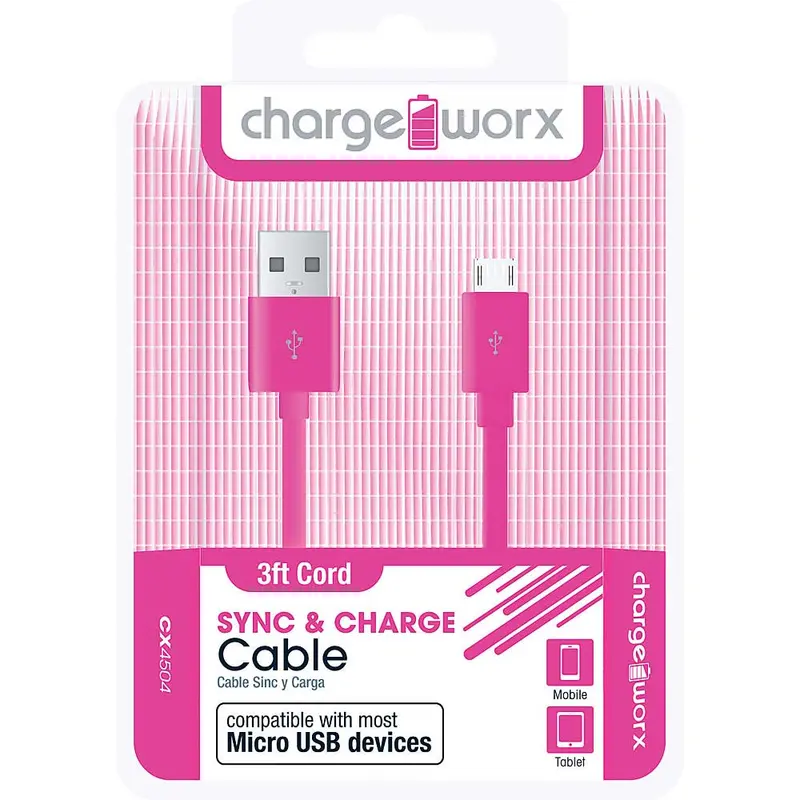 Cx4504pk 3Ft Micro-Usb Sync & Charge Cable, Pink 1