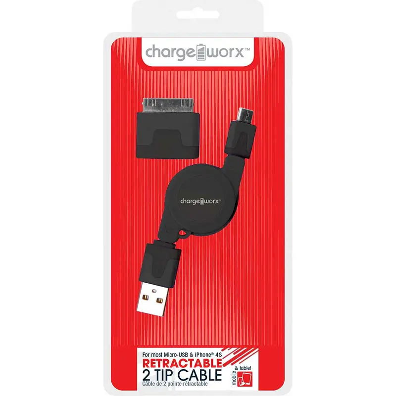 Cx5500bk Retractable Micro Usb Sync & Charge Cable With 30-Pin Tip, Black 1