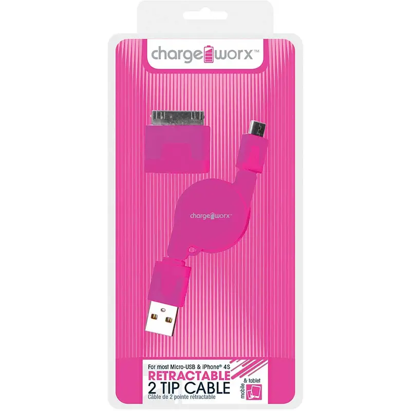 Cx5500pk Retractable Micro Usb Sync & Charge Cable With 30-Pin Tip, Pink 1