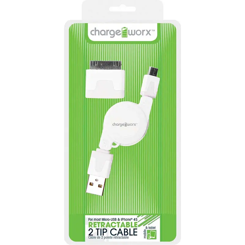 Cx5500wh Retractable Micro Usb Sync & Charge Cable With 30-Pin Tip, White 1
