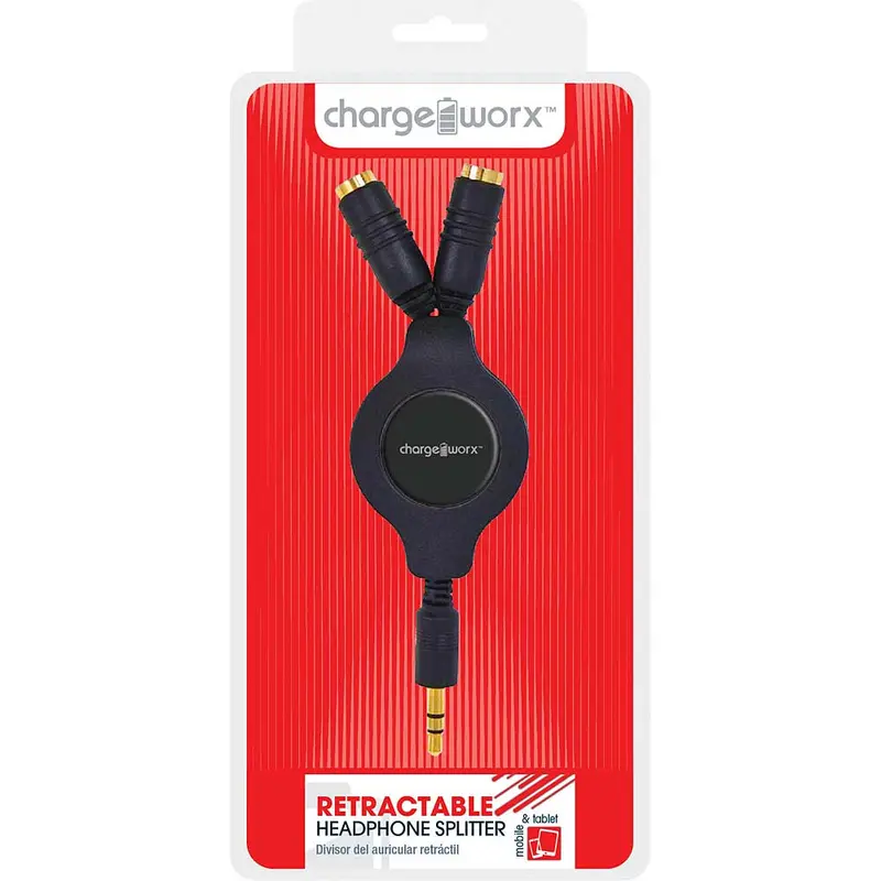 Cx5504bk Retractable 2-Way Headphone Splitter, Black 1