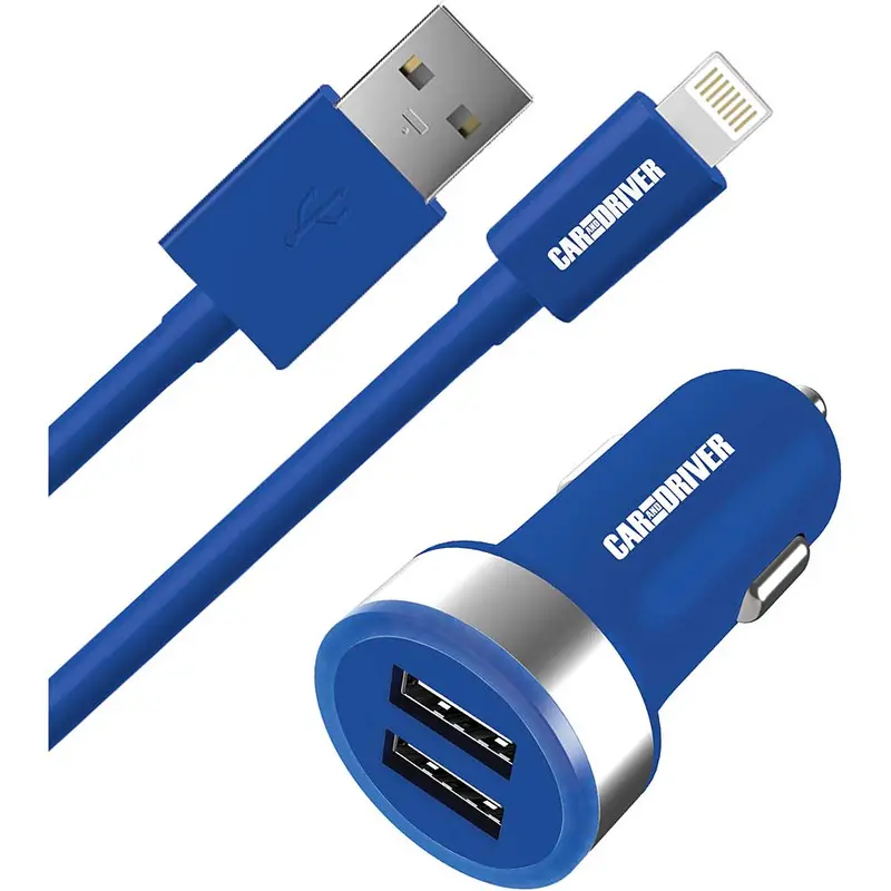Dual Usb Car Charger & 3Ft Lightning Cable, Blue 1
