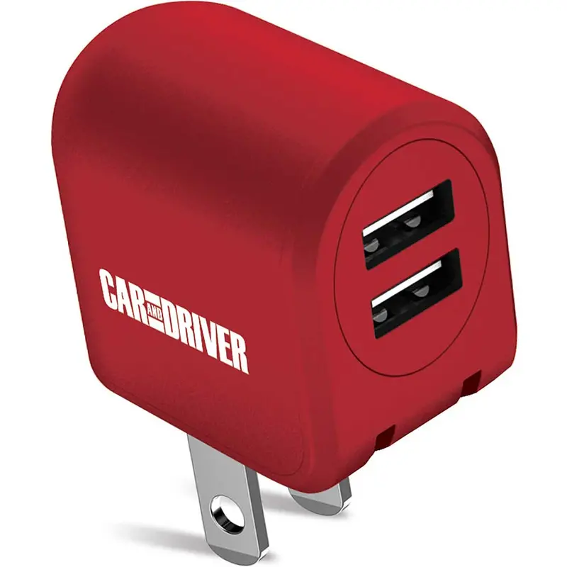 Dual Usb Car Charger W/Foldable Plug, Red 1