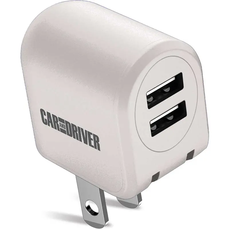 Dual Usb Car Charger W/Foldable Plug, White 1